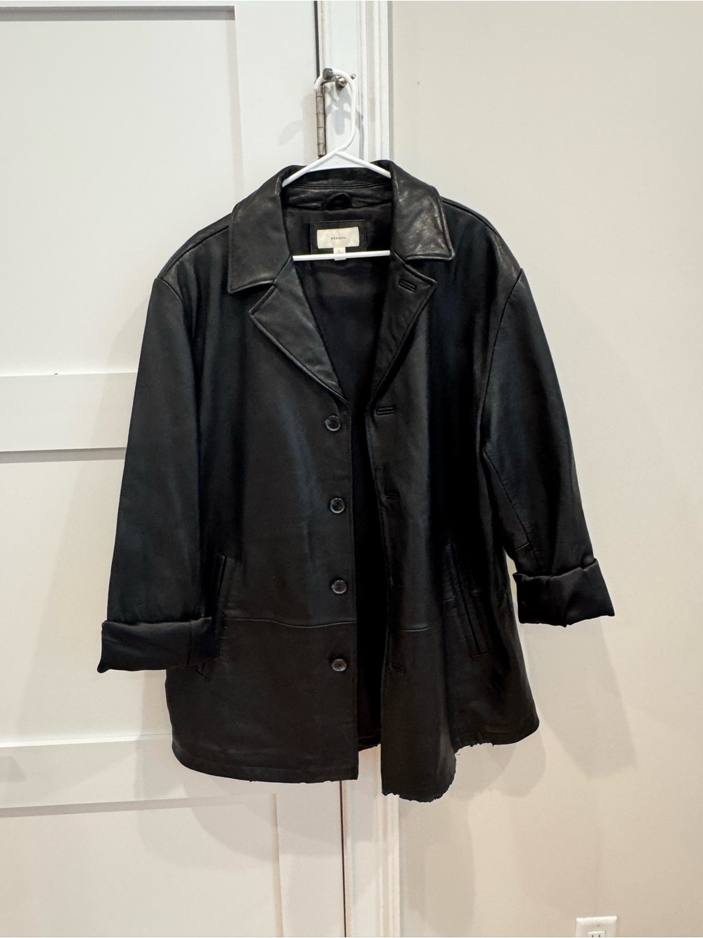 Merona Black Leather Button-Front Jacket